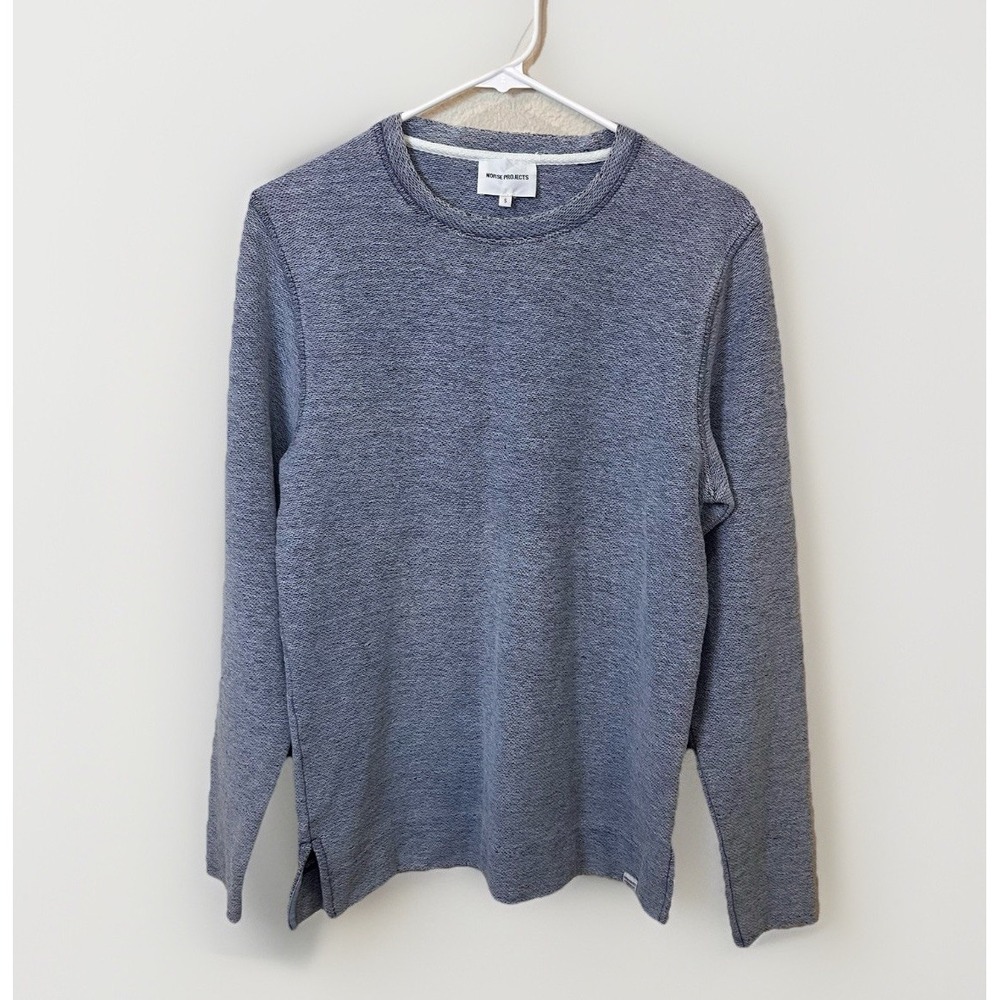 Norse Projects Mens‎ Cotton Textured Crew Neck Blue Sweater Sm Preppy Coastal